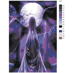 Картина по номерам, 60 x 90, IIIR-p-231, аниме ангел, луна, крылья, "Живопись по номерам", набор для раскрашивания, раскраска