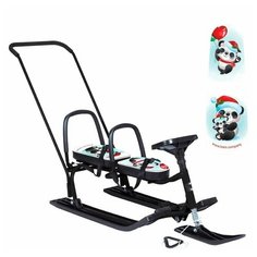 Снегокат 505 высокий SNOWKAT TWINS BABY PUSH для двоих, с 2 склад спинками П-обр толк. Панды маскарад Bars