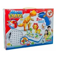 Конструктор мозаика с шуруповёртом 198 деталей Magic Puzzle Plate 2в1