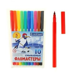 Фломастеры 10 цветов, 1.8 мм Centropen 7790 "Пингвины", пластиковый конверт, смываемые