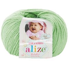 Пряжа Alize baby wool - 2 шт,188 светлый салат, 175 м/50г, 40% шерсть, 20% бамбук, 40% акрил /Ализе беби вул/