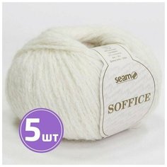 Пряжа полушерсть для вязания крючком, спицами, SEAM, Сим, Сеам, SOFFICE, тонкая, альпака, полиамид, цвет 10434, белый меланж, 5 шт. по 50 г, 150 м
