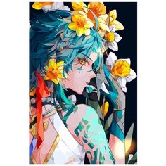 Картина по номерам на холсте Игра Genshin impact (Генишин, Ху Тао, Делюк, Сахароза, Сяо) - 8279 В 60x40