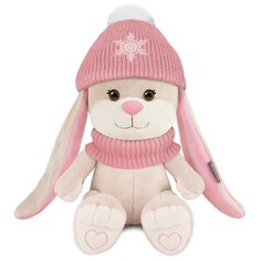 Мягкая игрушка Jack&Lin Зайка в розовом шарфе и шапочке со снежинкой, 20 см, серый/розовый