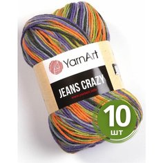 Пряжа YarnArt Jeans Crazy (Джинс Крейзи) - 10 мотков 8213 Зеленый / фиолетовый /оранжевый 55% хлопок, 45% полиакрил, 50 г 160 м