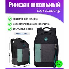 Рюкзак школьный подростковый женский для девочки, молодежный, для средней и старшей школы, GRIZZLY (черный-мятный)