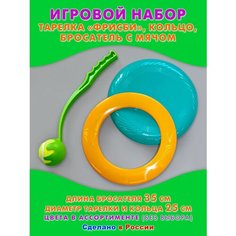 Игровой набор для подвижных игр, бросатель синий + мяч, тарелка и диск 36 х 10 х 8 см ОНВ тойс