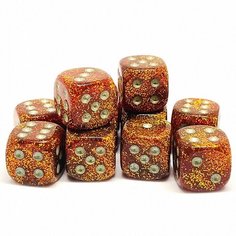 Набор шестигранных кубиков "Glitter", 12 мм, 12 шт, золотой с серебряными точками Chessex