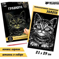 Школа талантов Гравюра «Котёнок» с металлическим эффектом «золото» А4