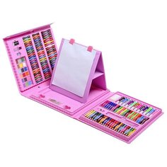 Набор для рисования "Чемоданчик юного художника", 208 предметов: карандаши, кисти, краски, фломастеры. с мольбертом, розовый Art Set