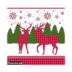 Салфетка для декупажа Красные олени 0008256 трехслойная 33x33 см, цена за 10 шт. Поделки.рф