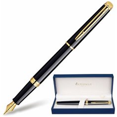 Ручка подарочная перьевая WATERMAN Hemisphere Mars Black GT, черный лак, позолоченные детали, синяя, S0920610 шт.
