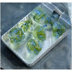Набор кубиков для настольных ролевых игр (Dungeons and Dragons, DnD, D&D, Pathfinder) - Крафтовый набор от мастера Кирия Маска - Зелёный с синим Единорог