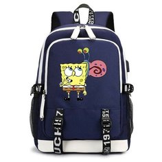 Рюкзак Губка Боб и Гэри (Sponge Bob) синий с USB-портом №5 Noname