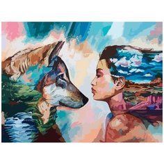 Картина по номерам на холсте девушка природа с волчицей - 9001 Г 30x40