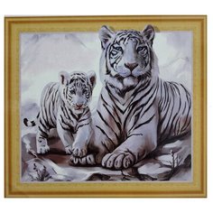 Алмазная мозаика 40x50 "Белые тигры" 7D на подрамнике, Картина стразами Нет бренда