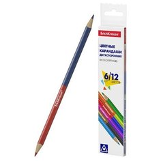Карандаши 12 цветов 6 штук, ErichKrause, двусторонние, дерево, шестигранные, 2,6 мм грифель, картонная упаковка, европодвес