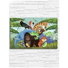 Картина по номерам на холсте Хозяева джунглей (для детей, для начинающих, жираф, фламинго, тигр) - 9108 Г 20x30