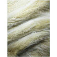 Искусственный мех, ворс 90 мм, бежевый с белым ворсом, ИД-52, для игрушек, рукоделия, отрез 150x150 см КиКТойс