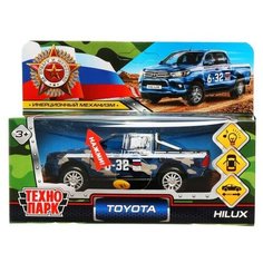 Машина металлическая Toyota Hilux, 12 см, световые и звуковые эффекты, двери, цвет синий камуфляж Технопарк