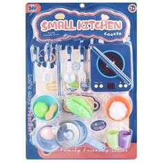 Плита игрушечная с посудой и продуктами (звук, свет)/ Игровой детский набор Oubaoloon Y8852 "Кухня" на листе