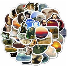 Стикеры 9 листов А6(47 наклеек) виниловые наклейки для детей и взрослых на телефон, велосипед, ноутбук, блокнот. Стикерпак Искусство 5 Эпоха Реализма Bulba Craft