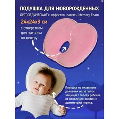 Детская ортопедическая подушка для новорожденных Memory Foam, Бабочка , розовый Baby Nice