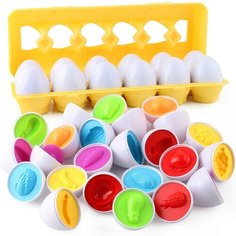 Развивающий набор Сортер Яйца в коробке, 12 яиц / Сортер для изучения форм и цветов / Яйца для детей Нет бренда