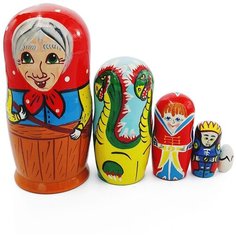 Матрешка Русские народные игрушки "Герои русских сказок. Баба-Яга и др." 5 персонажей Русская народная игрушка