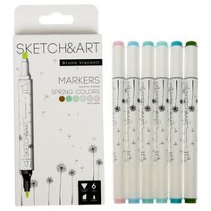 Набор художественных маркеров 6 цветов SKETCH&ART "Весенний пейзаж" Noname