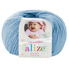 Пряжа Alize baby wool - 1 шт, 350 св. голубой, 175 м/50г, 40% шерсть, 20% бамбук, 40% акрил /Ализе беби вул/
