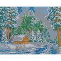 Алмазная мозаика картина Лесная сторожка 43,5*55см Diamant