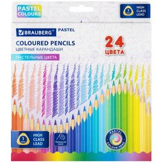 Карандаши цветные BRAUBERG PASTEL, 24 пастельных цвета, трёхгранные, грифель 3 мм, 181851