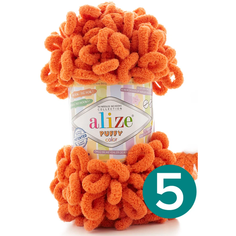 Пряжа Alize Puffy, 100 г, 9 м, 5 шт., 006 оранжевый