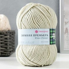 Пряжа "Зимняя премьера" 50%меринос. шерсть, 50% акрил объёмный 150м/100гр (43-Суровый лен), 1шт Пехорка