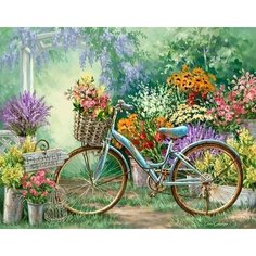 Картина раскраска по номерам на подрамнике на холсте 40*50 см "Велосипед в цветочной лавке" Нет бренда
