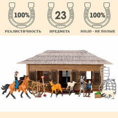 Набор фигурок животных серии "На ферме": Ферма игрушка, 23 фигурки домашних животных (лошади, козы, ослик), фермеров и инвентаря Masai Mara