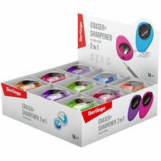 Точилка ручная пластиковая с ластиком Berlingo Color Zone (1 отверстие, с контейнером) разные виды, 18шт. (BLc_00570)