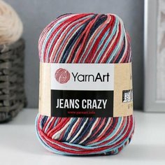 Пряжа "Jeans crazy" 55процентов хлопок, 45процентов акрил 160м/50гр (7208 алый-бирю) Yarn Art
