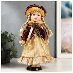 Кукла коллекционная керамика "Лида в золотом платье и бархатной шубке" 30 см NO Name