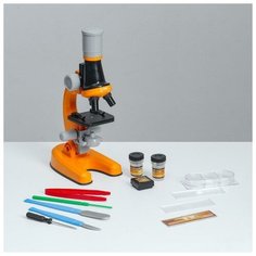 --- Микроскоп "Юный ботаник" кратность до х1200, оранжевый, подсветка
