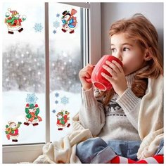 Наклейки на окна "Новогодние" снеговики, 41 х 29 см Noname
