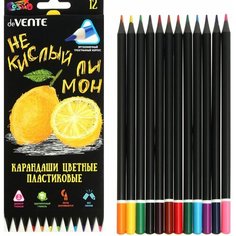 Карандаши цветные пластиковые 12 цветов, deVENTE Juicy Black, трёхгранные, 2М, 3 мм, тонированные в чёрный