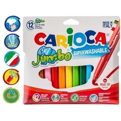 CARIOCA Фломастеры 12 цветов Carioca Jumbo, 5.0 мм, утолщенные, смываемые, увеличенный ресурс, суперяркие, европодвес