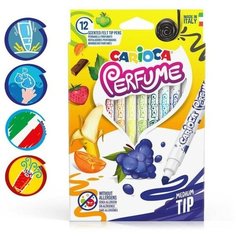 CARIOCA Фломастеры 12 цветов Carioca Perfume, 1,0-4,7 мм, ароматизированные, смываемые, суперяркие, европодвес