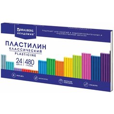 Пластилин классический BRAUBERG "академия классическая" 24 цвета 480 г стек высшее качество, 4 шт
