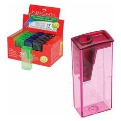 Точилка FABER-CASTELL с контейнером прямоугольная пластиковая детали флуоресцентные ассорти, 25 шт