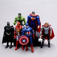 Игровой набор из 6 фигурок супергероев Marvel Comics и DC Comics Супермен, Халк, Бэтмен, Тор, Капитан Америка, Железный Человек Fantasy Earth
