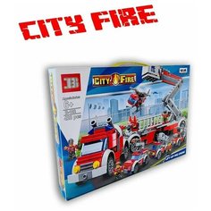 Конструктор для мальчиков CITY FIRE Пожарная машина с механизмом pull back 428 деталей Technology