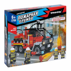 Конструктор Bondibon, Пожарная Служба, Пожарная машина, 432 дет, BOX ВВ5708